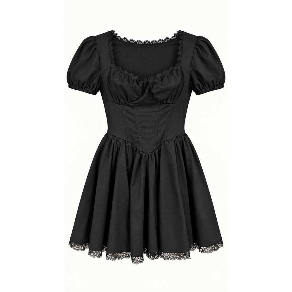 Social Collision Puff Sleeve Corset Mini Dress XL Black Lace Goth Dark Coquette